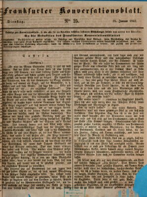 Frankfurter Konversationsblatt (Frankfurter Ober-Post-Amts-Zeitung) Dienstag 25. Januar 1842