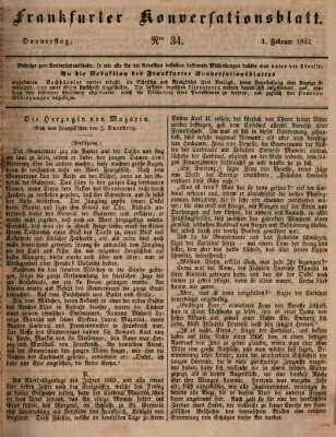 Frankfurter Konversationsblatt (Frankfurter Ober-Post-Amts-Zeitung) Donnerstag 3. Februar 1842