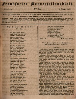 Frankfurter Konversationsblatt (Frankfurter Ober-Post-Amts-Zeitung) Freitag 4. Februar 1842