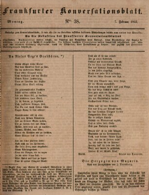 Frankfurter Konversationsblatt (Frankfurter Ober-Post-Amts-Zeitung) Montag 7. Februar 1842