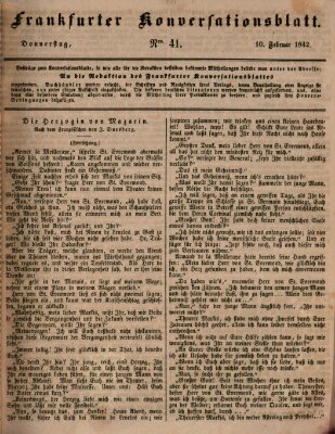 Frankfurter Konversationsblatt (Frankfurter Ober-Post-Amts-Zeitung) Donnerstag 10. Februar 1842