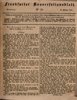 Frankfurter Konversationsblatt (Frankfurter Ober-Post-Amts-Zeitung) Sonntag 20. Februar 1842