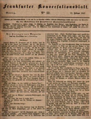 Frankfurter Konversationsblatt (Frankfurter Ober-Post-Amts-Zeitung) Montag 21. Februar 1842