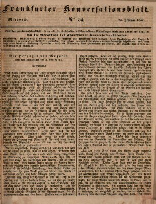 Frankfurter Konversationsblatt (Frankfurter Ober-Post-Amts-Zeitung) Mittwoch 23. Februar 1842