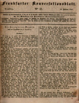 Frankfurter Konversationsblatt (Frankfurter Ober-Post-Amts-Zeitung) Samstag 26. Februar 1842