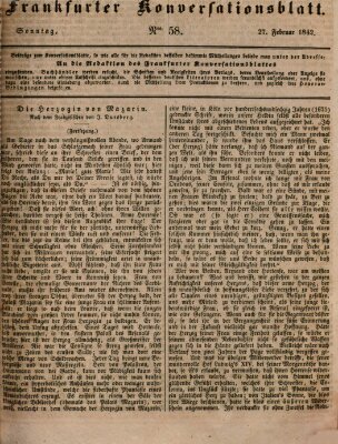 Frankfurter Konversationsblatt (Frankfurter Ober-Post-Amts-Zeitung) Sonntag 27. Februar 1842