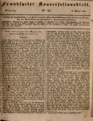 Frankfurter Konversationsblatt (Frankfurter Ober-Post-Amts-Zeitung) Montag 28. Februar 1842