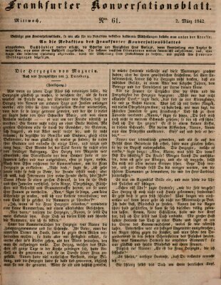 Frankfurter Konversationsblatt (Frankfurter Ober-Post-Amts-Zeitung) Mittwoch 2. März 1842