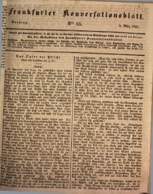 Frankfurter Konversationsblatt (Frankfurter Ober-Post-Amts-Zeitung) Sonntag 6. März 1842