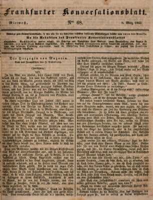 Frankfurter Konversationsblatt (Frankfurter Ober-Post-Amts-Zeitung) Mittwoch 9. März 1842