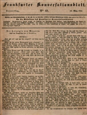 Frankfurter Konversationsblatt (Frankfurter Ober-Post-Amts-Zeitung) Donnerstag 10. März 1842