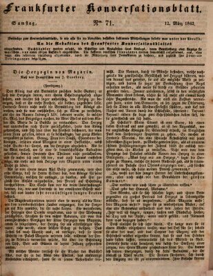 Frankfurter Konversationsblatt (Frankfurter Ober-Post-Amts-Zeitung) Samstag 12. März 1842