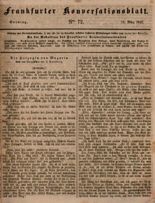 Frankfurter Konversationsblatt (Frankfurter Ober-Post-Amts-Zeitung) Sonntag 13. März 1842