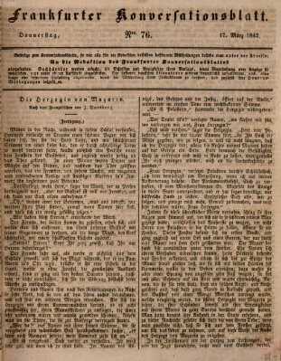 Frankfurter Konversationsblatt (Frankfurter Ober-Post-Amts-Zeitung) Donnerstag 17. März 1842