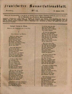 Frankfurter Konversationsblatt (Frankfurter Ober-Post-Amts-Zeitung) Samstag 14. Januar 1843