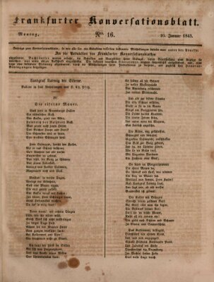 Frankfurter Konversationsblatt (Frankfurter Ober-Post-Amts-Zeitung) Montag 16. Januar 1843