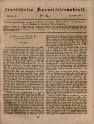 Frankfurter Konversationsblatt (Frankfurter Ober-Post-Amts-Zeitung) Mittwoch 1. Februar 1843