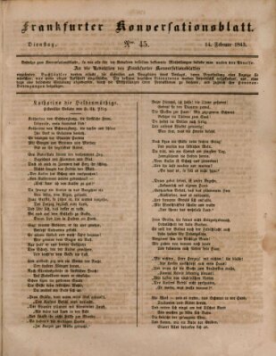 Frankfurter Konversationsblatt (Frankfurter Ober-Post-Amts-Zeitung) Dienstag 14. Februar 1843