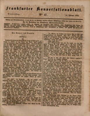 Frankfurter Konversationsblatt (Frankfurter Ober-Post-Amts-Zeitung) Donnerstag 16. Februar 1843