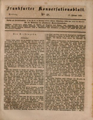 Frankfurter Konversationsblatt (Frankfurter Ober-Post-Amts-Zeitung) Freitag 17. Februar 1843