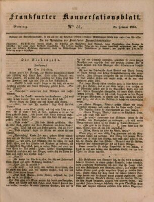 Frankfurter Konversationsblatt (Frankfurter Ober-Post-Amts-Zeitung) Montag 20. Februar 1843