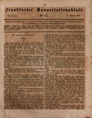 Frankfurter Konversationsblatt (Frankfurter Ober-Post-Amts-Zeitung) Dienstag 21. Februar 1843