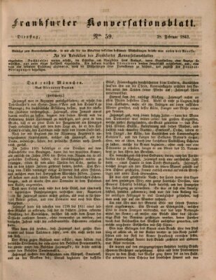 Frankfurter Konversationsblatt (Frankfurter Ober-Post-Amts-Zeitung) Dienstag 28. Februar 1843