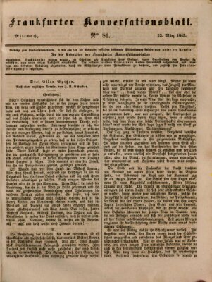 Frankfurter Konversationsblatt (Frankfurter Ober-Post-Amts-Zeitung) Mittwoch 22. März 1843