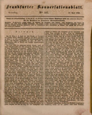 Frankfurter Konversationsblatt (Frankfurter Ober-Post-Amts-Zeitung) Dienstag 18. April 1843