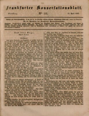 Frankfurter Konversationsblatt (Frankfurter Ober-Post-Amts-Zeitung) Samstag 22. April 1843