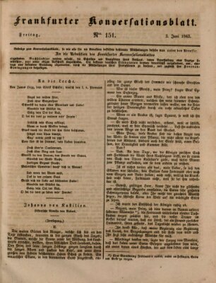 Frankfurter Konversationsblatt (Frankfurter Ober-Post-Amts-Zeitung) Freitag 2. Juni 1843