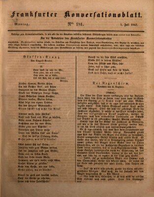 Frankfurter Konversationsblatt (Frankfurter Ober-Post-Amts-Zeitung) Montag 3. Juli 1843