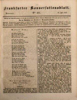 Frankfurter Konversationsblatt (Frankfurter Ober-Post-Amts-Zeitung) Sonntag 23. Juli 1843