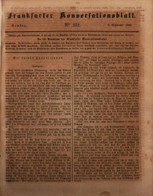 Frankfurter Konversationsblatt (Frankfurter Ober-Post-Amts-Zeitung) Samstag 2. September 1843