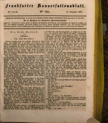 Frankfurter Konversationsblatt (Frankfurter Ober-Post-Amts-Zeitung) Mittwoch 20. September 1843