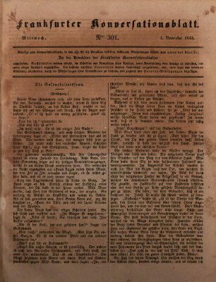 Frankfurter Konversationsblatt (Frankfurter Ober-Post-Amts-Zeitung) Mittwoch 1. November 1843