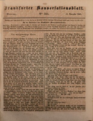 Frankfurter Konversationsblatt (Frankfurter Ober-Post-Amts-Zeitung) Montag 13. November 1843