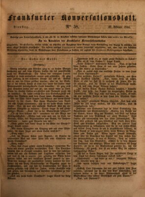 Frankfurter Konversationsblatt (Frankfurter Ober-Post-Amts-Zeitung) Dienstag 27. Februar 1844