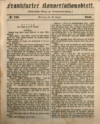 Frankfurter Konversationsblatt (Frankfurter Ober-Post-Amts-Zeitung) Montag 10. August 1846