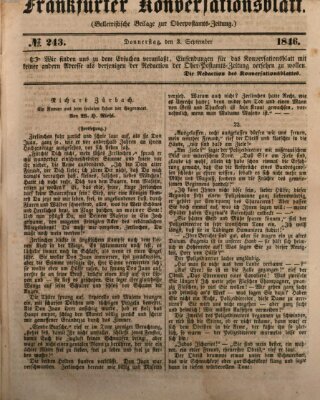 Frankfurter Konversationsblatt (Frankfurter Ober-Post-Amts-Zeitung) Donnerstag 3. September 1846