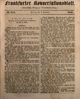 Frankfurter Konversationsblatt (Frankfurter Ober-Post-Amts-Zeitung) Freitag 4. September 1846