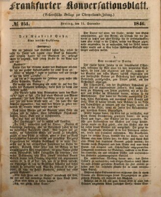 Frankfurter Konversationsblatt (Frankfurter Ober-Post-Amts-Zeitung) Freitag 11. September 1846