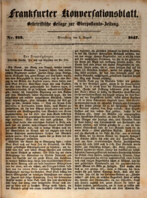 Frankfurter Konversationsblatt (Frankfurter Ober-Post-Amts-Zeitung) Dienstag 3. August 1847