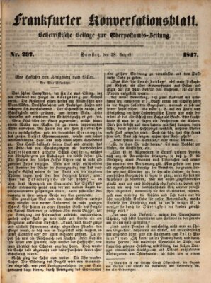 Frankfurter Konversationsblatt (Frankfurter Ober-Post-Amts-Zeitung) Samstag 28. August 1847