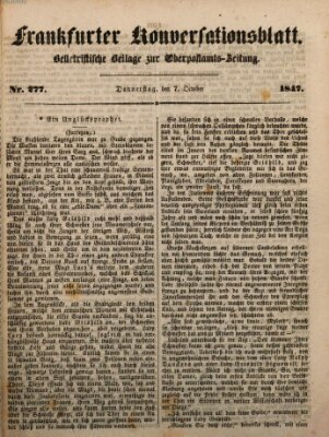 Frankfurter Konversationsblatt (Frankfurter Ober-Post-Amts-Zeitung) Donnerstag 7. Oktober 1847