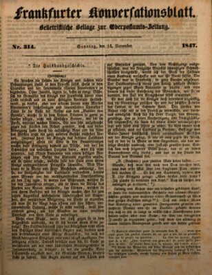 Frankfurter Konversationsblatt (Frankfurter Ober-Post-Amts-Zeitung) Sonntag 14. November 1847