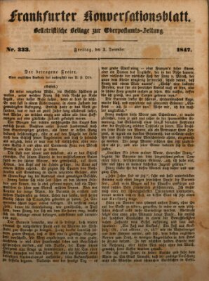 Frankfurter Konversationsblatt (Frankfurter Ober-Post-Amts-Zeitung) Freitag 3. Dezember 1847