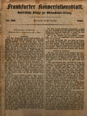 Frankfurter Konversationsblatt (Frankfurter Ober-Post-Amts-Zeitung) Mittwoch 29. Dezember 1847