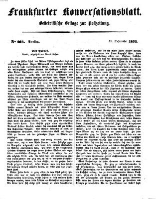 Frankfurter Konversationsblatt (Frankfurter Ober-Post-Amts-Zeitung) Samstag 18. September 1852