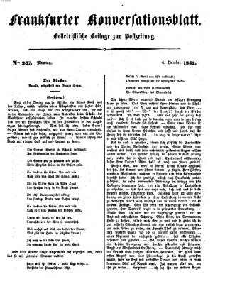 Frankfurter Konversationsblatt (Frankfurter Ober-Post-Amts-Zeitung) Montag 4. Oktober 1852